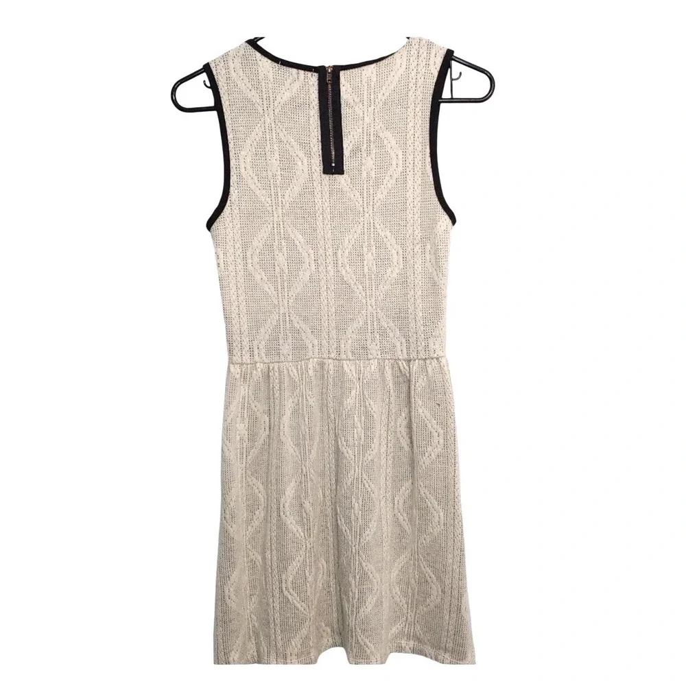 Manteau Women Cream Knit Sheer Lace Trim Sleeveless Fit Flare Mini Dress M Beach